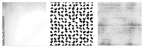 Vector halftone forming gradients and textures, dot matrix design, print graphic elements, screen printing technique, digital art background.