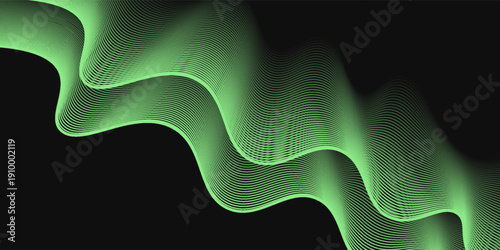 Lime Green Wavy Lines on Dark Backdrop: A Serene and Dynamic Abstract Art Piece Showcasing Flowing Energy and Geometric Precision for Design and Technology Projects