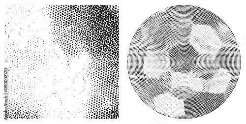 Vector halftone using dot density gradients, abstract texture art, graphic design element, visual effect, digital illustration style.