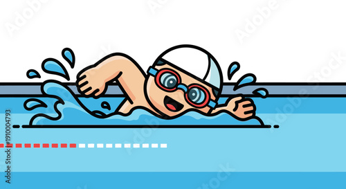 Swimmer Wearing Goggles In Pool.