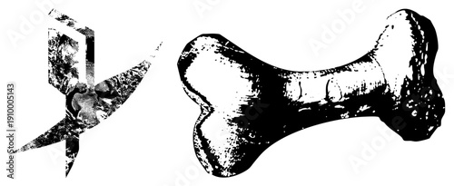 Retro styled halftone dog bone and, vector art, vintage graphic design, isolated symbols for branding or illustration.