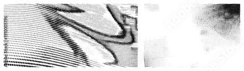Vector halftone design featuring flowing waveforms, dotted gradients, and rhythmic dot density variations, ideal for digital art or UI elements.