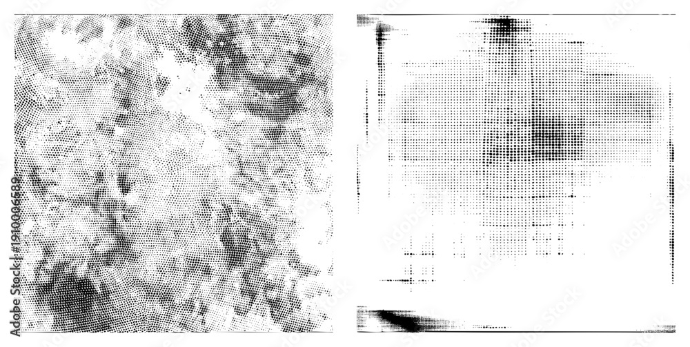 Fototapeta premium Black and white halftone design with dot density variation, abstract texture, graphic print effect, screen printing style, visual noise.