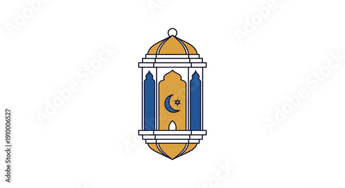 Elegant illustrated icon of a traditional decorative lantern featuring crescent moon and star symbols