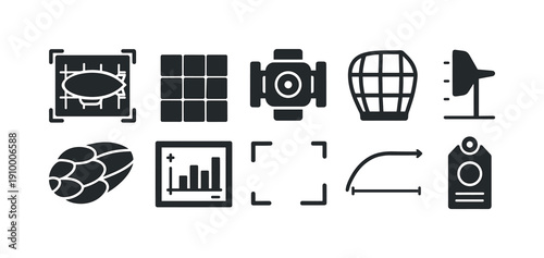 Energy and technology silhouette icon set. Renewable resources and innovative tech symbols