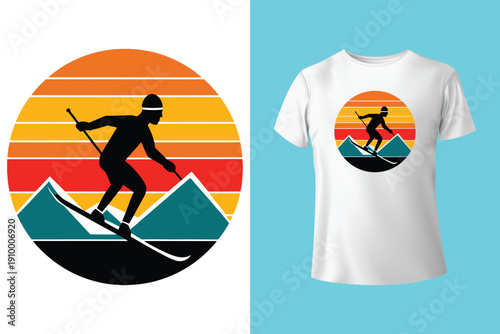 Snowboard extreme sport vintage typography t shirt design with glasses and snowboarder silhouette

