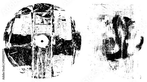 Stylized mechanical components rendered in halftone dot, industrial gear and cylinder shapes, vector graphic with gritty texture, isolated foreground elements.