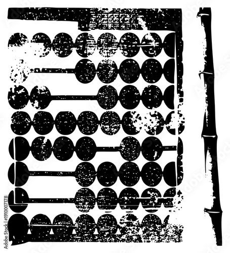 Traditional counting frame with beads on rods, ancient arithmetic tool, East Asian math instrument, educational device, historical calculator.