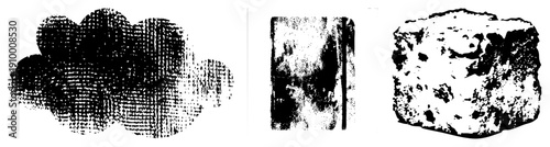 Halftone rendered cloud shape, vertical striped texture, irregular stone block, vector graphic,, abstract forms, isolated elements.