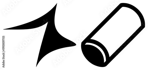 Modern minimalist graphic with angular and cylindrical forms, vector art, clean, stylized composition, graphic design element.