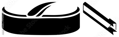 Black vector of hockey puck and stick, isolated sports symbols, ice hockey equipment, flat design, game assets, athletic.