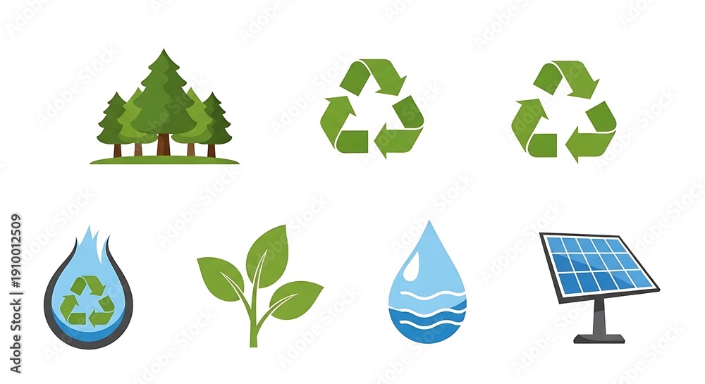 Obraz premium Set of Environmental Icons Representing Nature and Sustainability.