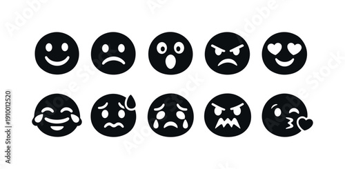 Emotion silhouette icon set. Expressive face silhouette icons collection.