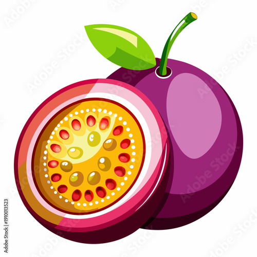 colorful illustration of a Ripe Passion Fruit Cut in Half Close Up