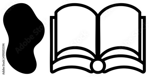 Open book symbol with clean, abstract blob shape, educational, learning graphic, study tool, knowledge representation, minimalist design.