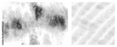 Black and white halftone texture with varying dot density, gradient shading, print simulation, screen, tonal transition, graphic design element.