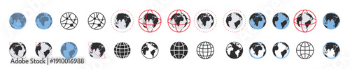 Earth globe collection. Set of earth globes icons. Vector illustration