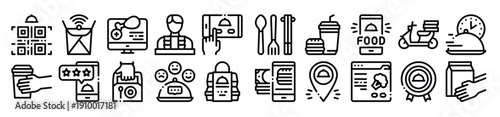 food delivery service collection icons set vector