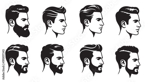 nine black and white male head silhouette illustrations