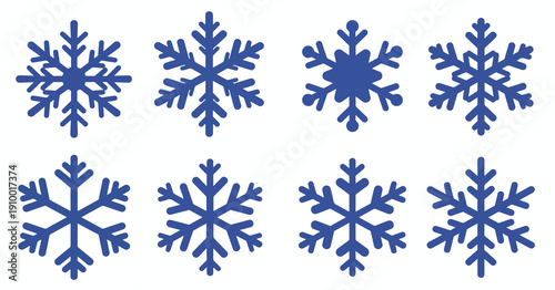  set of nine blue winter snowflake icons