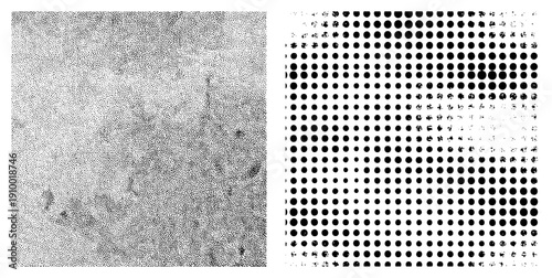 Vector halftone with circular dots forming gradient and grain texture, isolated graphic, design element, print background, digital art, typography overlay, raster simulation.