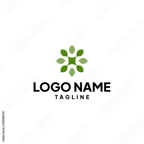 Green Leaf Mandala Logo Design Geometric Nature Icon