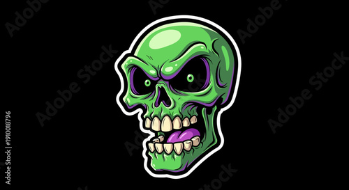 Green Skull Cartoon Character.