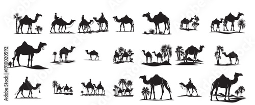camel silhouette set black logo animals silhouettes icons