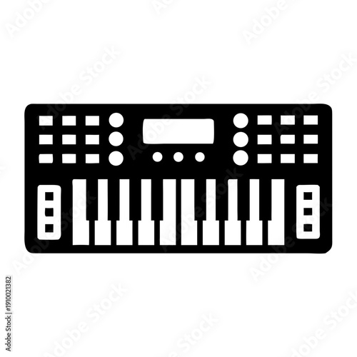 digital synthesizer silhouette icon illustration for electronic music production and keyboard instrument design
