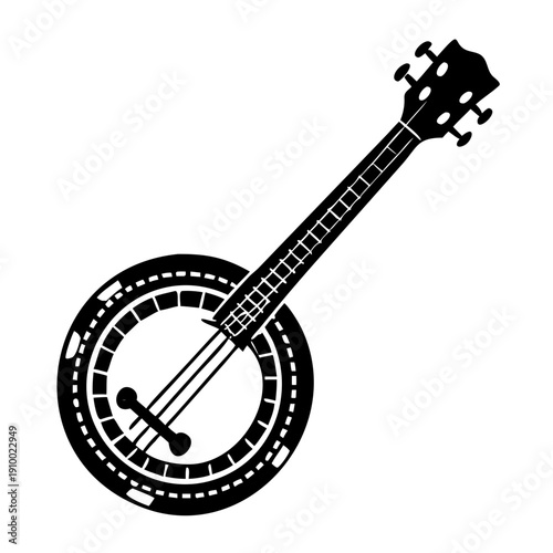banjo silhouette icon illustration for folk music and acoustic string instrument design