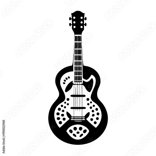 resonator guitar silhouette icon illustration for blues music and acoustic string instrument design