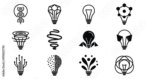 Innovative light bulb icons set symbol of creativity science and technology vector elements