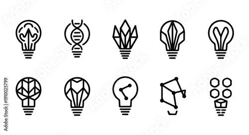Geometric lightbulb line icons for modern branding science innovation and creative education