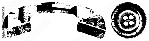 Retro phone handset silhouette with textured grain, classic button, vector, isolated design assets, communication symbols.