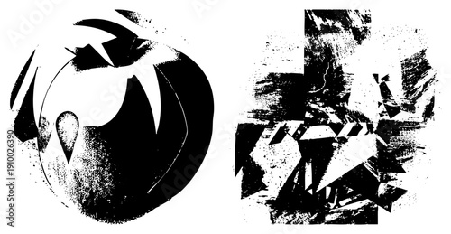 Dynamic abstract shapes with halftone texture, graphic design elements, stylized forms, vector illustration, modern art composition, aesthetic, artistic abstraction.