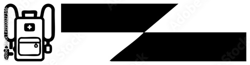 Medical supply backpack featuring red emblem, straps and pocket, paired with bold black Z shaped graphic element, minimalist vector style.