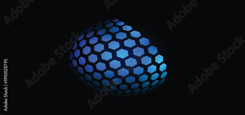 blue neon hexagon pattern sphere halftone hemisphere 