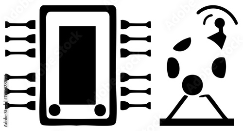 Mobile device showing wireless connectivity, data transmission, and network, digital communication, tech, flat design.