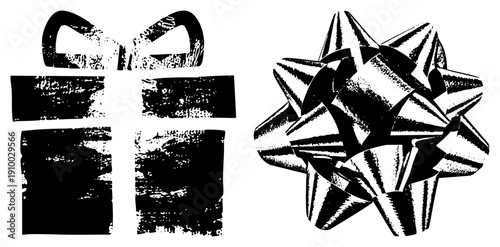 Gift box wrapped with ribbon bow, present, holiday symbol, festive packaging, celebratory item, holiday decor, gift.