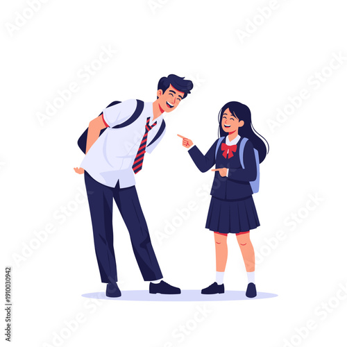  High school friends talking cheerfully Japanese students smiling vector graphic