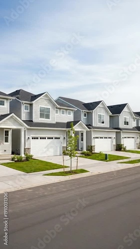 Row of suburban town homes along residential street