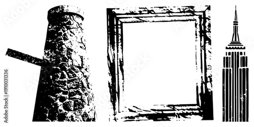 Historical cannon with textured stone, rustic wooden frame, Building, vector art, urban heritage symbols.