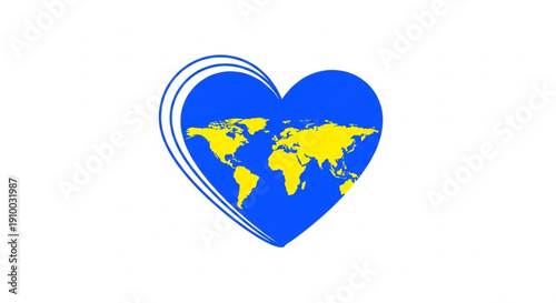 World Down Syndrome Day symbolizing international unity, love, and care for humanity, a vibrant blue and yellow illustration representing global connections and compassion