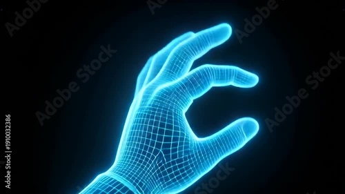 Futuristic Blue Holographic Hand Showing OK Gesture on Black Background