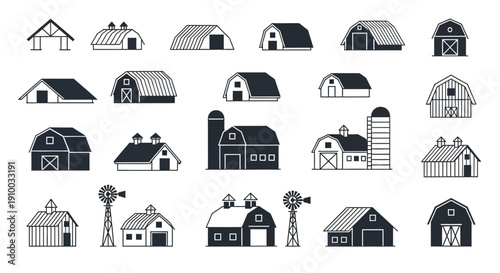 Barn Icons Collection: Farm Building Silhouettes