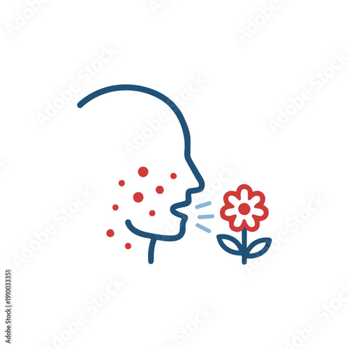 Allergy Reaction Symptom Medical Line Icon Flat medical line icon showing allergic reaction with rash and flower trigger
