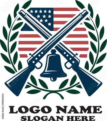 Vintage American Independence Day illustration featuring a USA flag with decorative sign and symbolic design elements