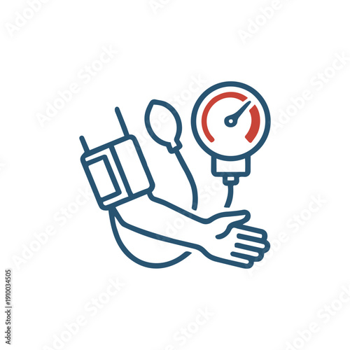 High Blood Pressure Hypertension Medical Icon Flat medical icon of blood pressure monitor measuring high pressure