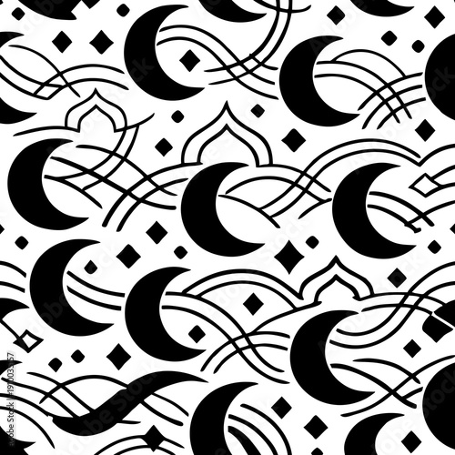 Seamless vintage floral pattern illustration featuring black and white flower silhouettes with nature elements like leaves and butterflies in a grunge tattoo style vector art design