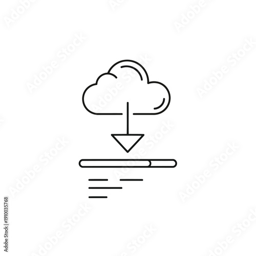 A cloud icon with a downward arrow indicating data downloading to a horizontal bar